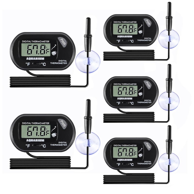 AEDIKO 5pcs Aquarium Thermometer LCD Digital Fish Tank Thermometer with Water-Resistant Sensor Probe and Suction Cup for Turtle Incubators Terrarium Water Thermometer - Image 1